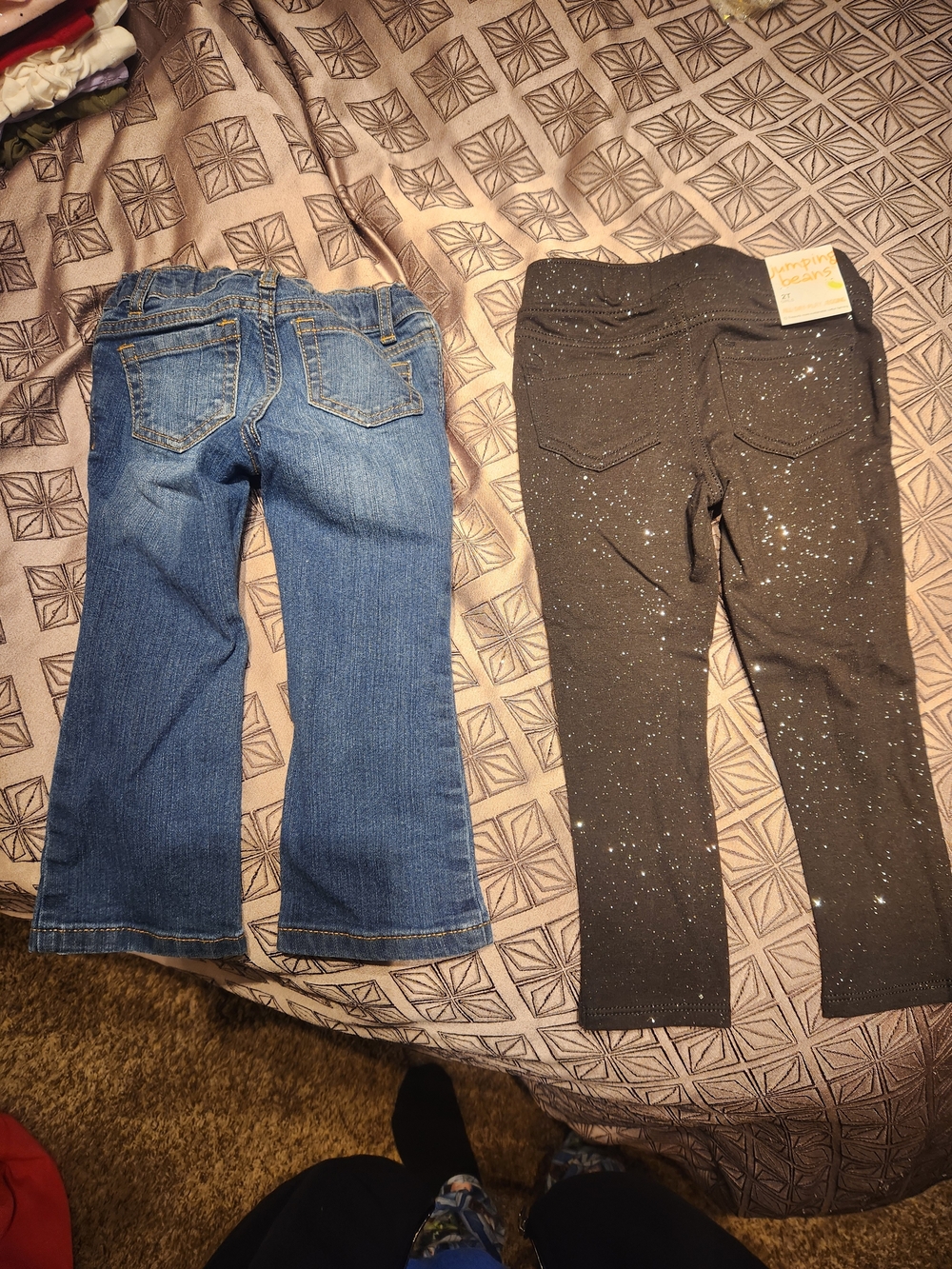 The Children's Place Black Sparkle Leggings & Blue Denim Jeans Set